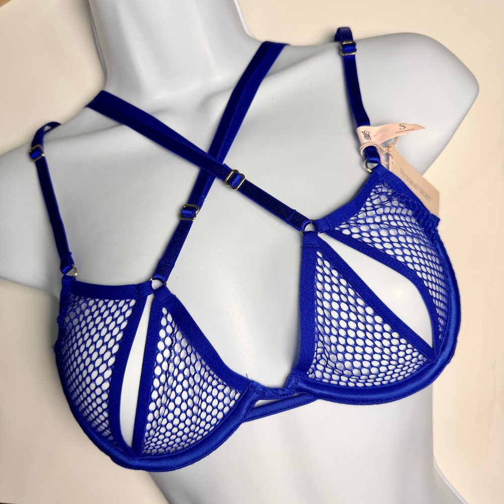 Victoria's Secret Very Sexy Low Cut Demi Size S Blue Mesh Cutout Bralette NWT